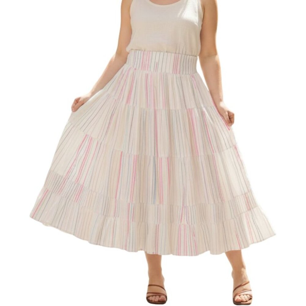 SWF S/W/F Linen Rainbow Candy Strip Tiered Ruffled Layered Skirt Size S